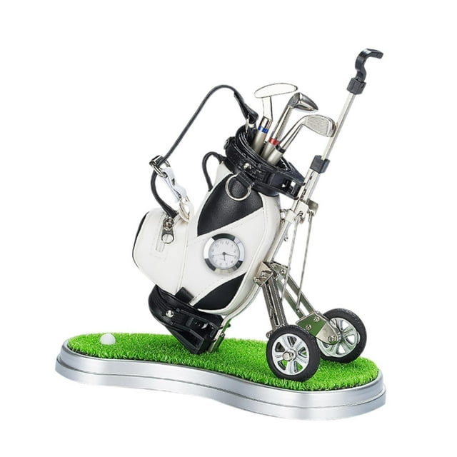 Mini golf soporte para bolígrafos escritorio de golf juguete estantería contenedor de exhibición reloj diseño decoración de escritorio compañero de negro