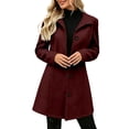 thumbnail image 2 of MOONDU Women's Wool Blend Peacoat Notched Lapel Button Front Mid Length Coat with Pockets, Long Sleeve Solid Color Outerwear for Fall Winter Business Casual Daily Wear, 2 of 9