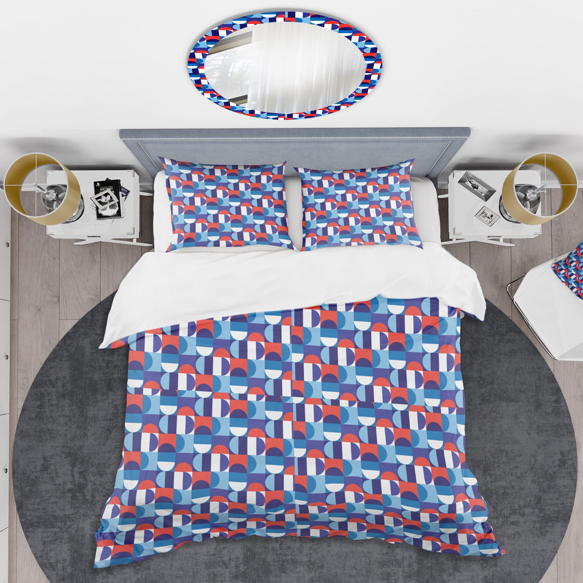 Designart 'Blue, Red & White Polka Dots' Mid-Century Modern Duvet Cover Set