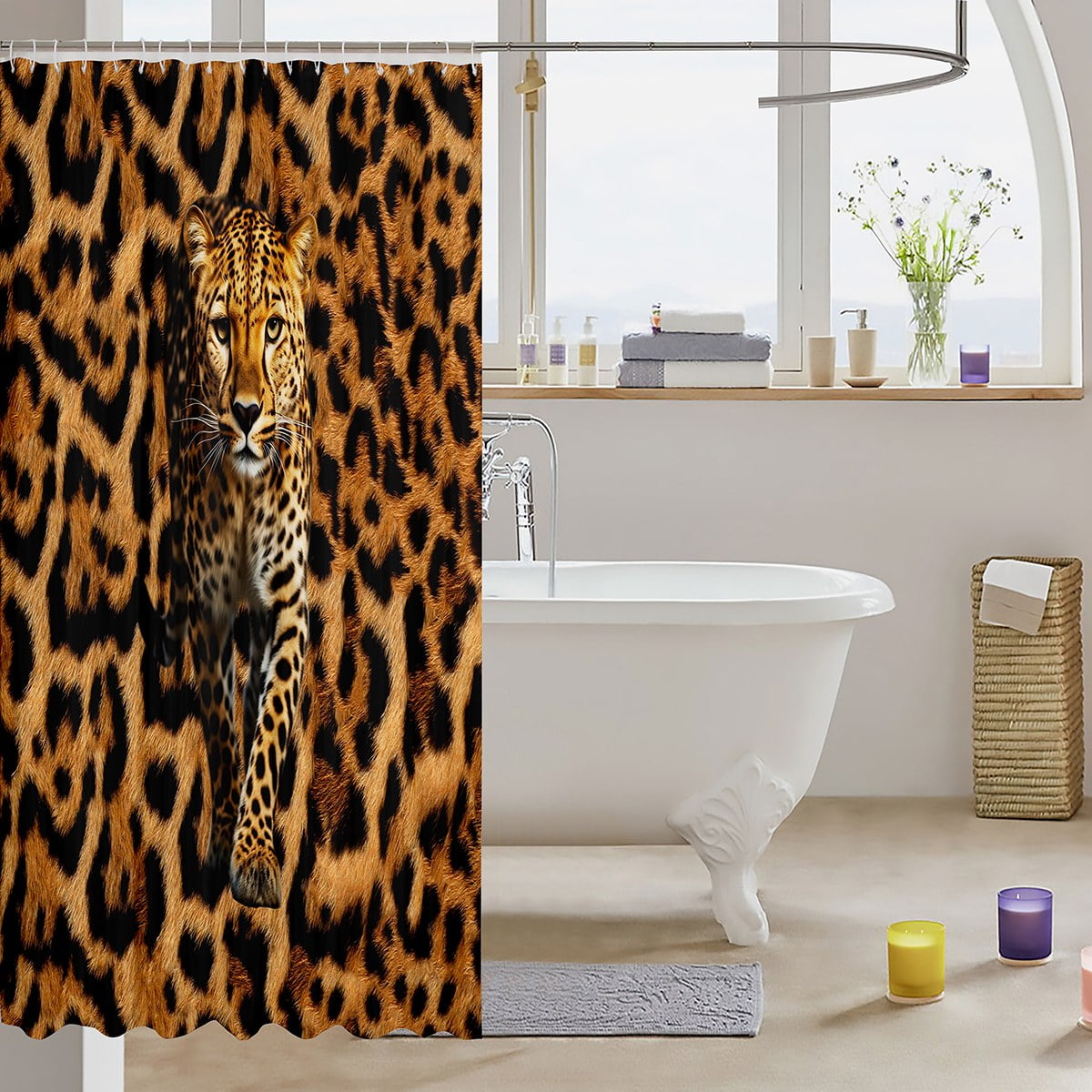 Leopard Print Fabric Shower Curtain Wild Animal Skin Shower