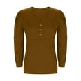 thumbnail image 7 of safuny Womens Long Sleeve Tops Fall Fashion Solid Color Shirts Casual Pleated Tunic V-neck Button Down Blouses Brown _r L, 7 of 7