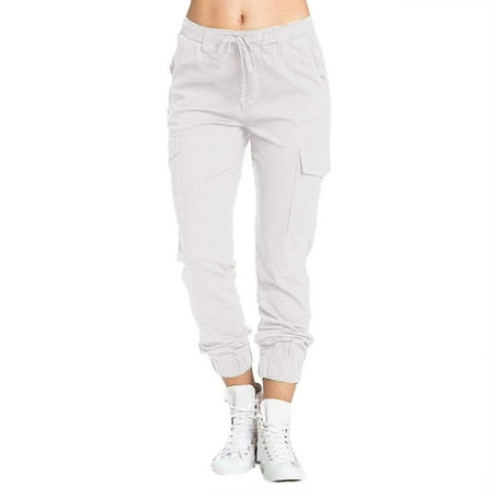 

ZMHEGW Pants Women Capri Ladies Multi Pocket Cargo Elastic Waist Corset Rope Trousers For Womens