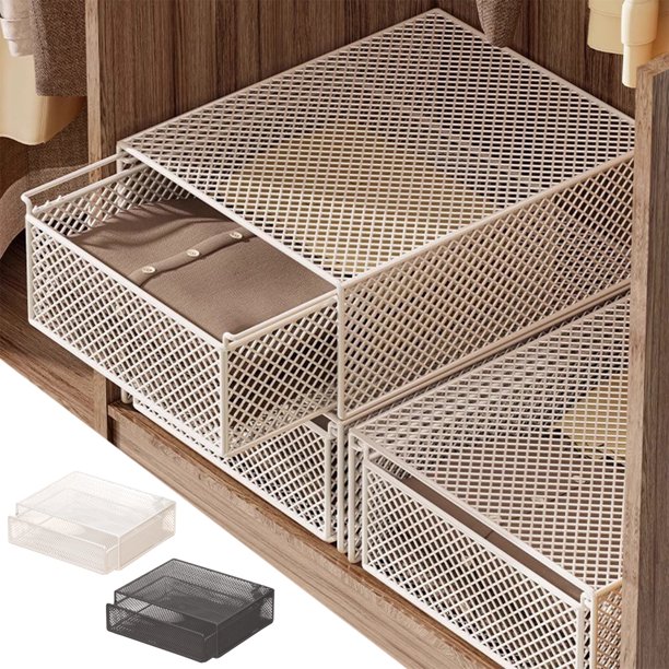 Separador de estantería para organizador de armarios | Cesta de almacenamiento de hierro, compartimento de cajón extraíble, blanco, 30x25x12cm | Diseño resistente, transpirable, armario de
