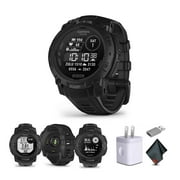 Garmin Instinct 3 Tactical Edition, Solar Charged 45mm Display, Outdoor Rugged GPS Smartwatch Bundle With USB Wall Charger + Microfiber Cleaning Cloth