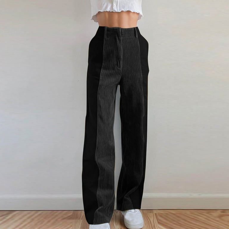 ZQUUVOU Womens Corduroy Pants Baggy Wide-Leg Middle-Low Waist