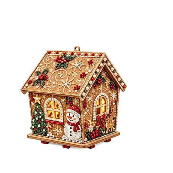 3D Diamond Painting Gingerbread House Christmas Cabin Kit DIY Holiday Décor Festive Craft Kit for Tabletop Tree