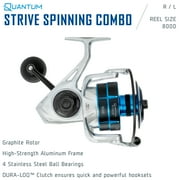 Quantum Strive Spinning Reel and Fishing Rod Combo, 10-Foot, 2-Piece, Heavy Power, Moderate-Fast Action Rod, Graphite Composite Blank, Size 8000 Reel, 4+1 Bearings, 4.7:1 Gear Ratio, Silver/Blue