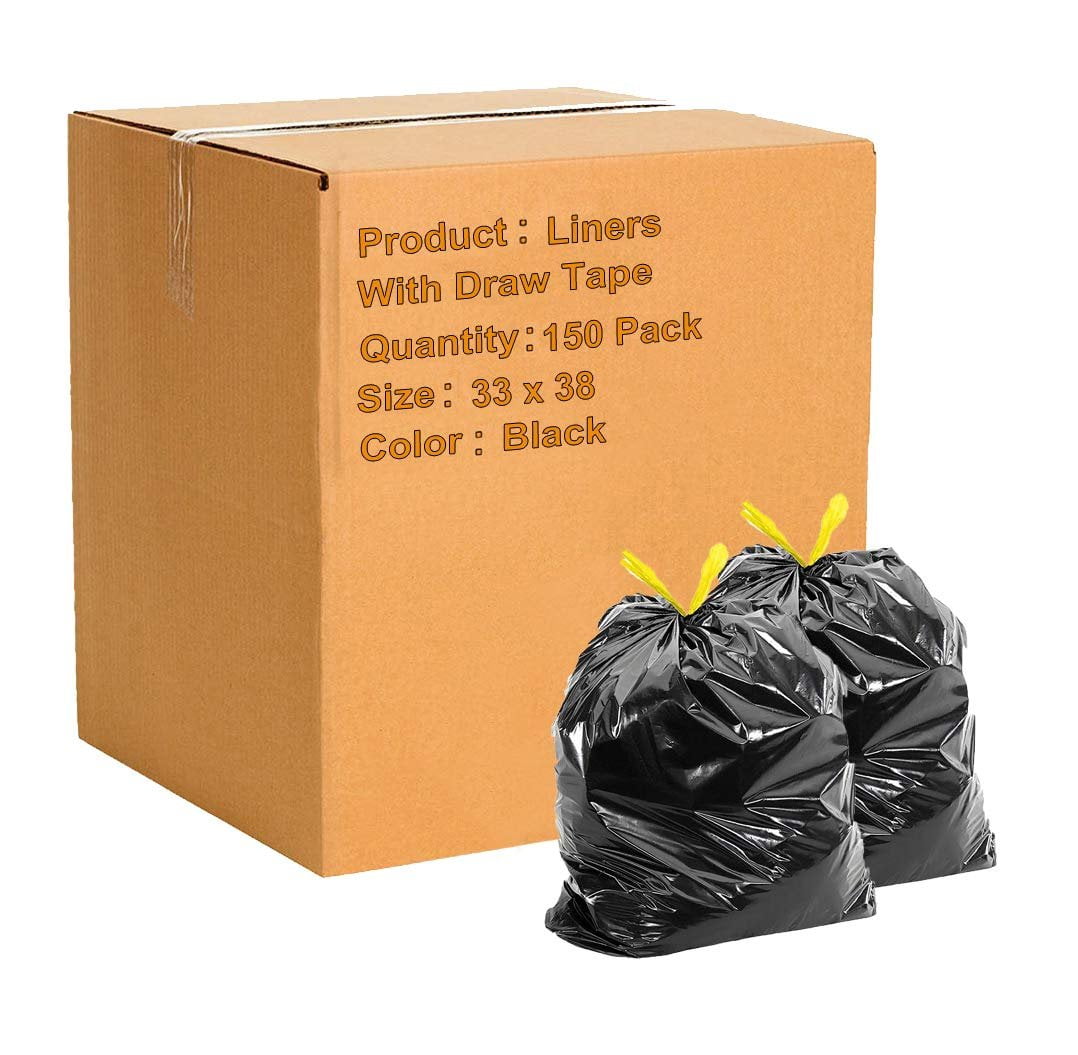 Pack of 150 Liners with Draw Tape, Black 33 x 38. Ultra Thin