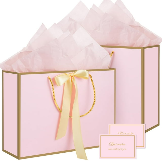 Set de bolsas de regalo woric 35 x 25 x 11 cm, rosa, con papel de seda