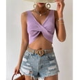 thumbnail image 2 of Top de mujer Ticfox Cuello en V profundo sin mangas blusa delantera torcida morado M, 2 of 9
