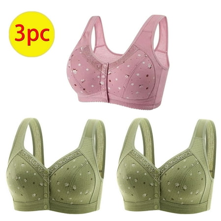 GERsome 3Pcs Assorted Color Everyday Bra Women s Plus Size Convenient Front Closure No Underwire Full Coverage Bras Comfort Wide Strap Sleep Bra for Women 3PCS#2Green/Hot Pink XXXXL