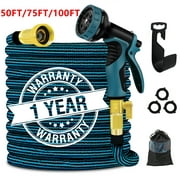 100ft Upgraded Expandable Garden Hose Set, Extra Strength Fabric Triple Layer Latex Core, 3/4" Solid Brass Fittings, 10 Function Spray Nozzle with Storage Bag, Premium No-Kink Flexible Water Hose