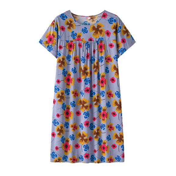 Clearance! Hontri Women's Summer Thin Short-Sleeved Nightdress Loose Home Wear Dress Multi-Color One Size