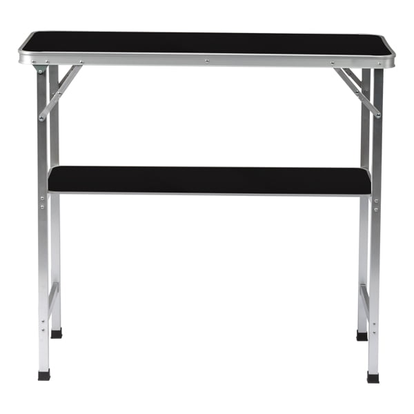 Portable Folding Bar Table with Shelf, Tradeshow Podium Table with Black Skirt and Carrying Bag, for Indoor Outdoor Party Picnic Exhibition