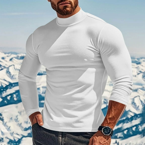 Men's Slim Fit Long Sleeve Shirts Mock High Neck Base Tees Lightweight Moisture Wicking Athletic Casual Tops (XL, White)