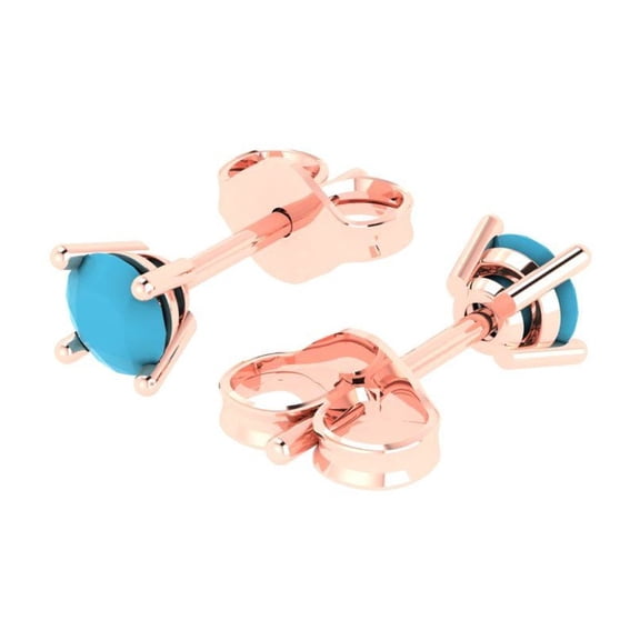 0.2 Ct Round Cut Studs Blue Turquoise 14K Rose Solid Solid Gold Everyday Dainty Earrings Push Back
