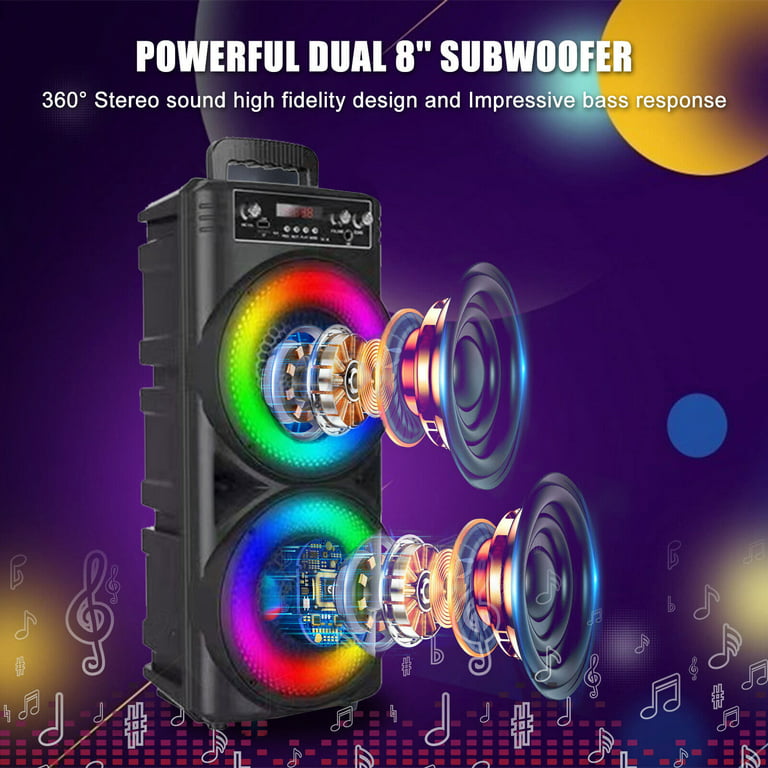 Dual 8 in. Bluetooth Wireless Speaker with Reactive Lights