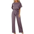 thumbnail image 2 of gvdentm Womens Jumpsuit Shorts Womens Summer Jumpsuits Casual Loose Sleeveless Elastic Waist Romper Outfits Purple,XL, 2 of 5