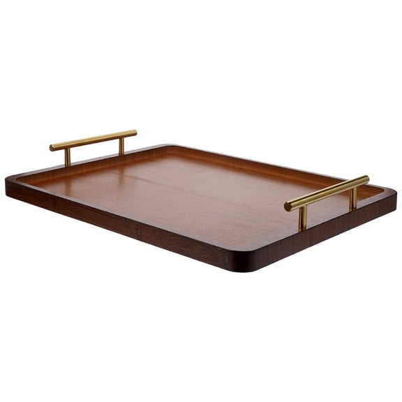Raindrops 1Pack Chinese Style Bamboo Serving Tray for Entertaining Guests with Stainless Steel Handles 40X30X5CM