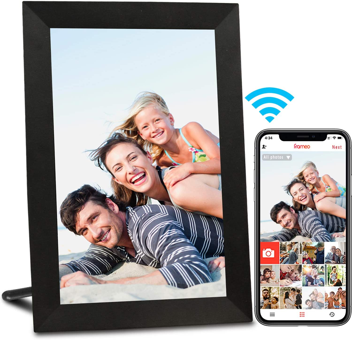 Instantly Share Photos/Videos via App Email Easy-to-Use Touch Screen BSIMB Smart WiFi Digital Picture Frame 16GB with Wood Effect Auto Rotate in Landscape or Portrait 10.1 Inch HD IPS Display 
