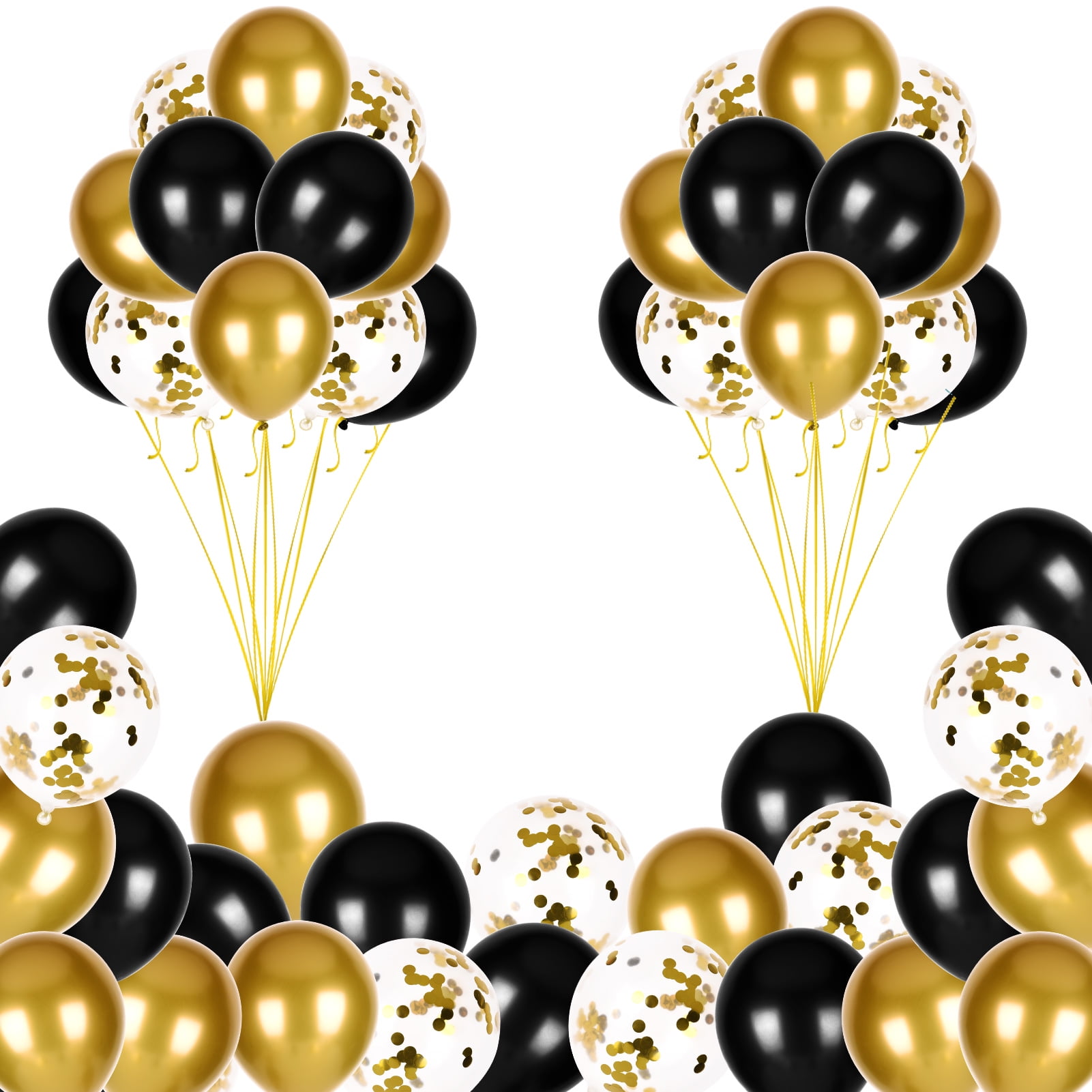 JUNDALIE 52 Pcs Black and Gold Party Ballons, Bulk Pack Assorted Latex