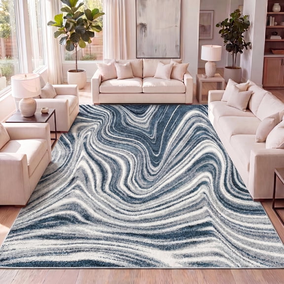 JONATHAN Y SUPERSOFT 5 x 8 Area Rug, Eleni Glam Abstract Marble - Turquoise/Cream, SEU301C-5