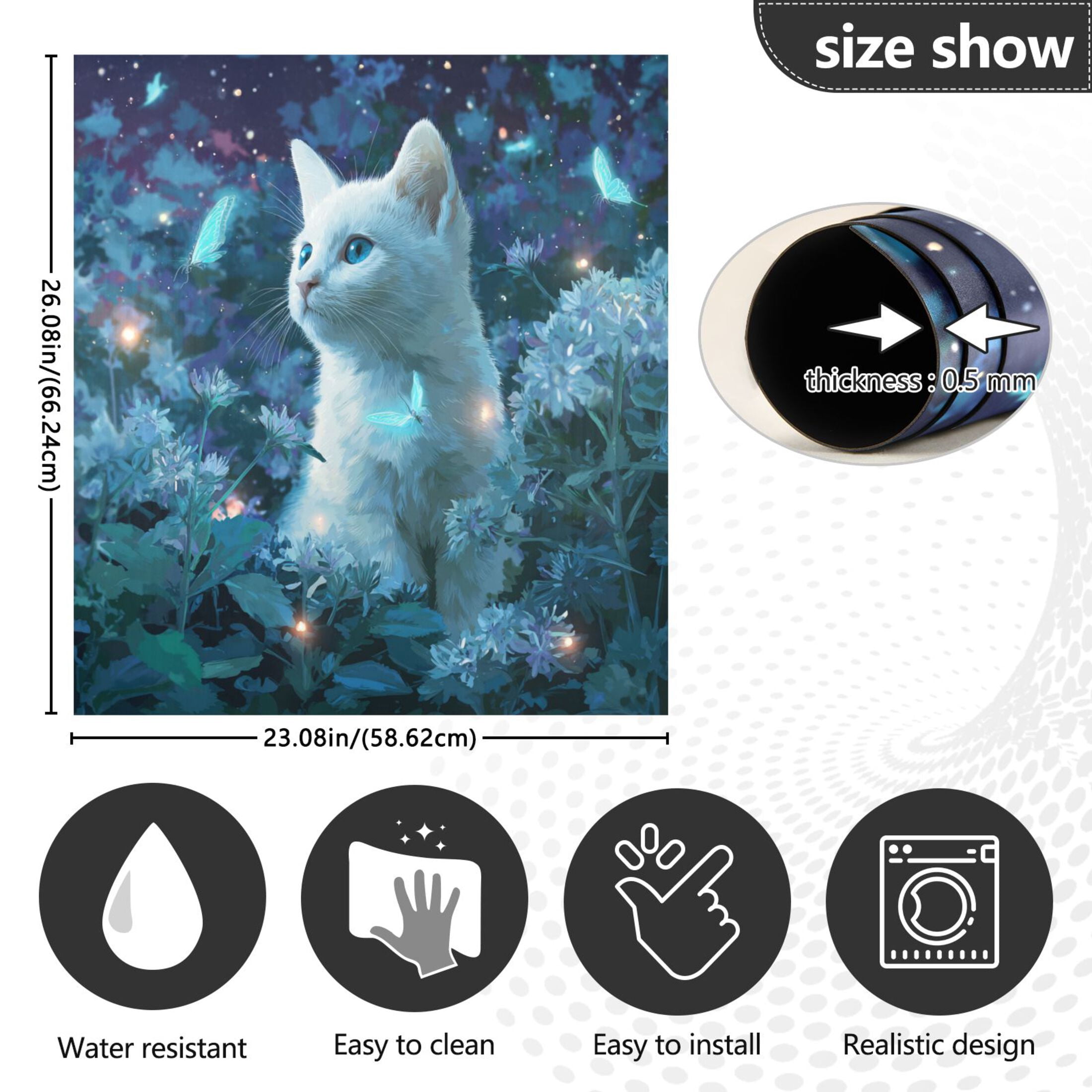 Dishwasher Magnetic Refrigerator Magnet Cover Sticker Home Decorative 23"x26" Quiet White Cat
