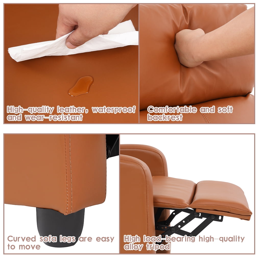 NiamVelo Recliner Chair for Adults, PU Leather Recliner Sofa with Lumbar Support, Adjustable Modern Reclining Chair with Padded Seat Backrest for Home, Living Room, Theater （Tan）