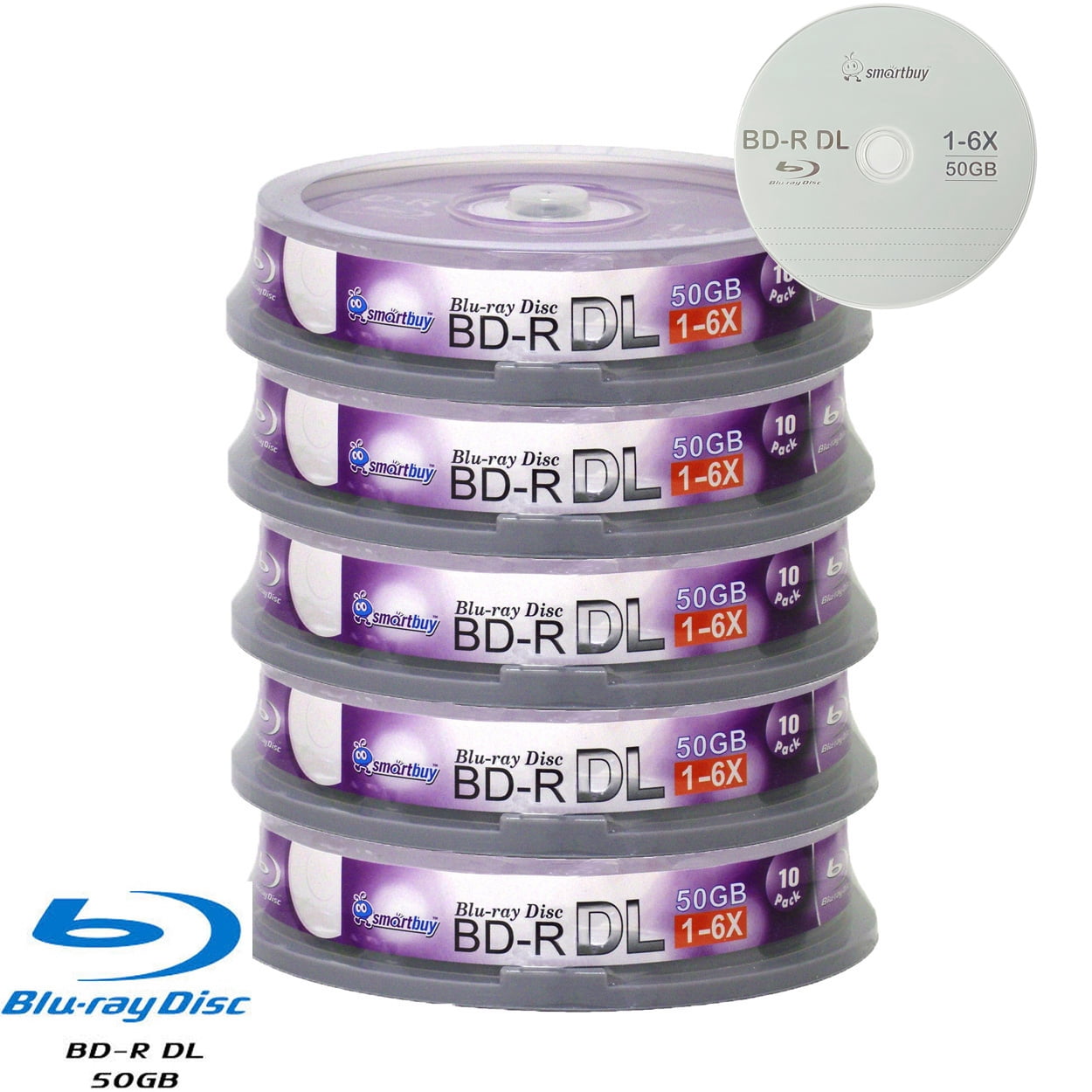 Smartbuy 100-disc 50gb 6x Blu-ray Bd-r Dl Dual Layer Double Layer Logo Top Surface Blank Data Video Recordable Media Dis
