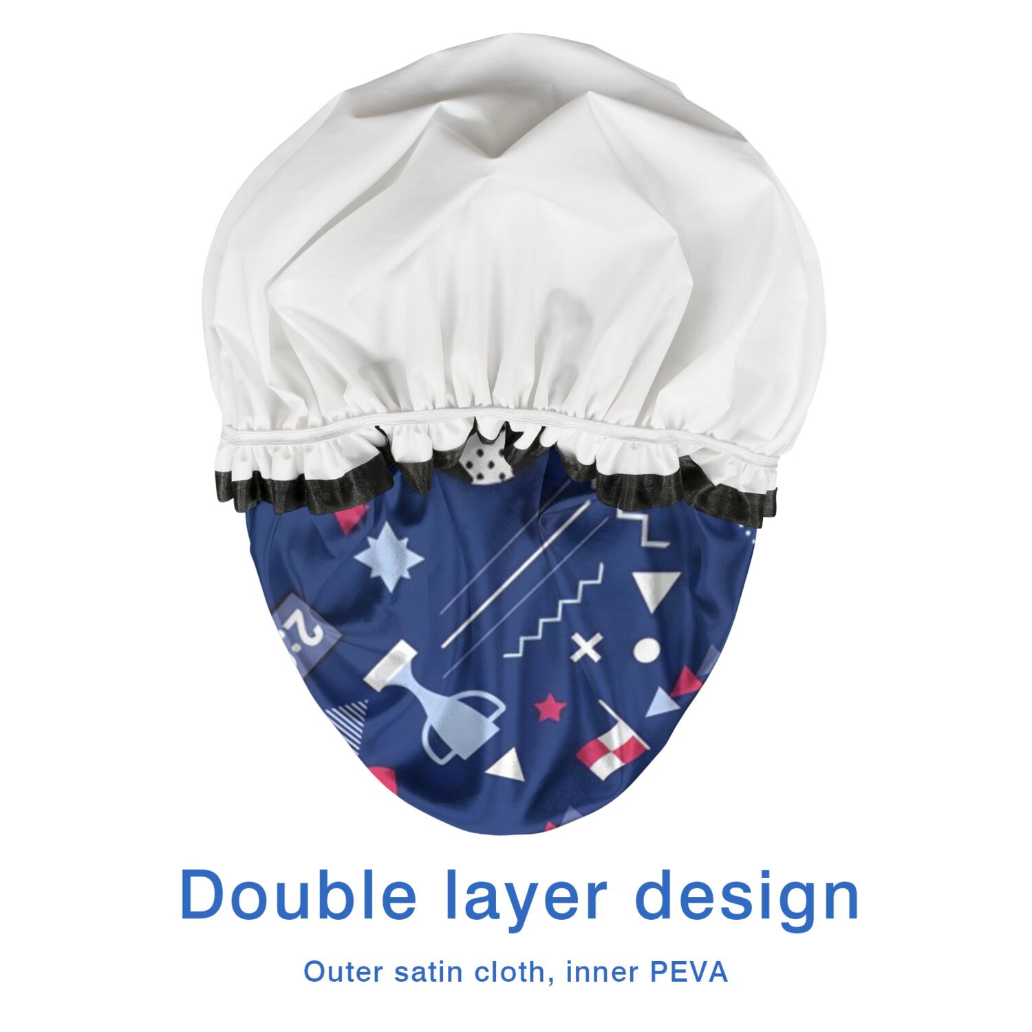 Shower Caps,Blue Soccer Elements Pattern Waterproof Shower Cap for Women 4 Pieces,Double Reusable Hair Cover for Shower PEVA Elastic Stretch Hem
