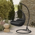 thumbnail image 2 of LeisureMod Hanging Swing Chair Two-Person Seater Egg Chair Black Frame in Teardrop Design with Armrest Removable Zippered Washable Polyester Cushion Cover for Indoor and Patio Recluse Collection, 2 of 11