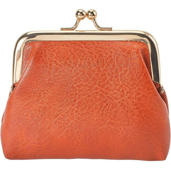 1 pc PU Leather Kiss Lock Wallets Coin Purses Change Purse with Iron Findings for Women & Girls Chocolate 11x10.5x3cm