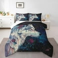 thumbnail image 2 of Wolf Comforter Set Vintage Red Rose King Bedding Set,Galaxy Stars Quilt Wild Woodland Animals Duvet Insert,Kawaii Room Decor, 2 of 5