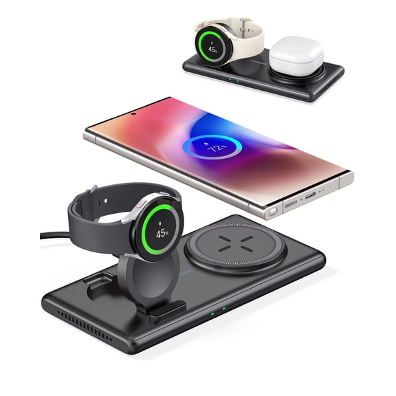 SwanScout Wireless Charger for Samsung Galaxy S25 Ultra, 2 in 1 Wireless Charg Stand for Galaxy Watch 6/6 Classic/5/5 Pro/4/4 Classic/3/Active 2/1, Galaxy Buds 2/ /Pro/Live
