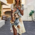 thumbnail image 2 of UoCefik Womens Vacation Dresses 2025 Summer Short Sleeve Floral Flowy Dresses Boho V Neck Beach Party Sundress Loose Fit Casual Dress Orange M, 2 of 4