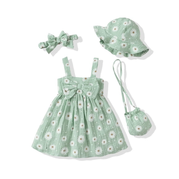 Vestido SODLON para bebé niña de 3 a 6 m, conjunto de lazo con forma de margarita verde