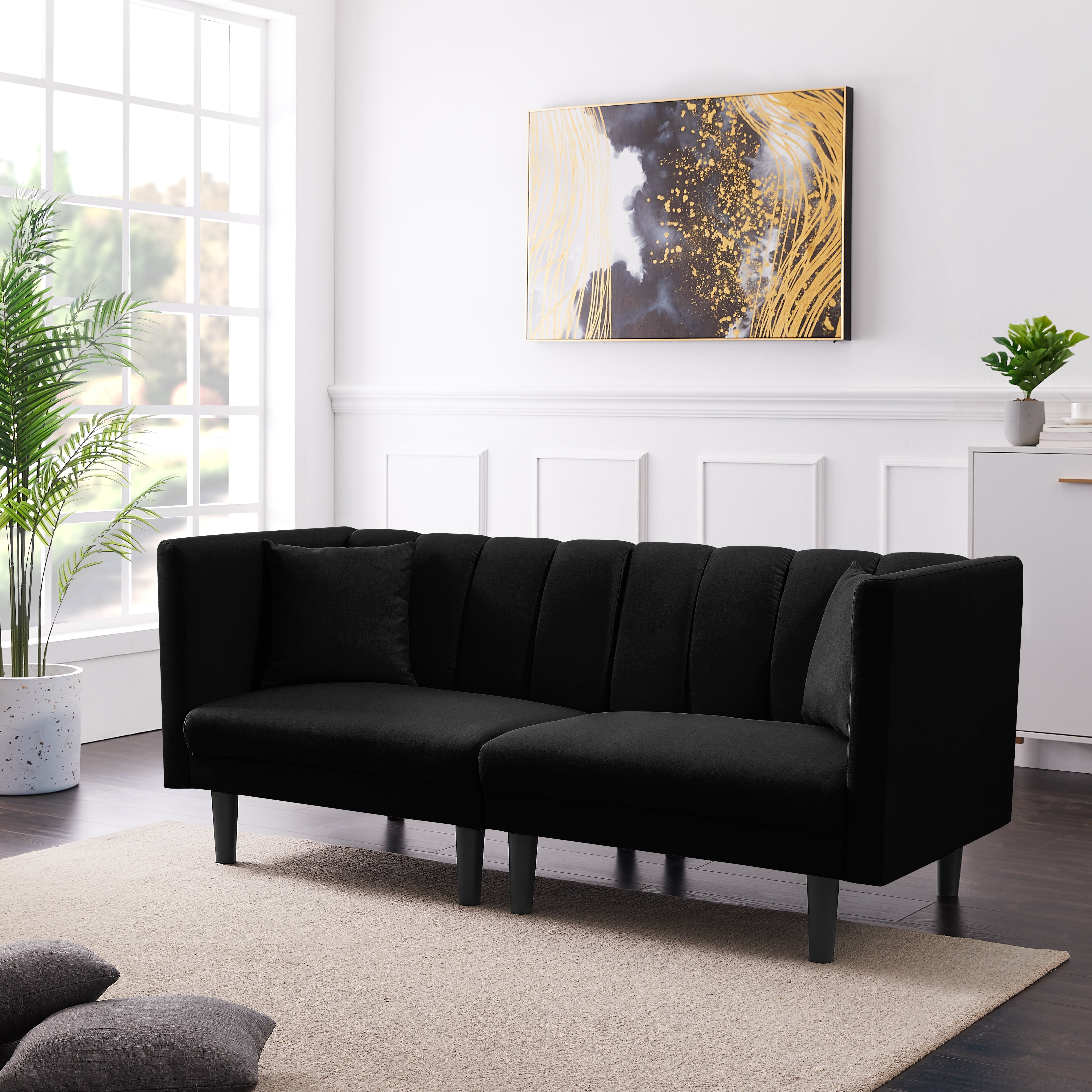 Loveseat Twin Sofa Bed, Fabric Futon Sofa Sleeper Bed with Armrest