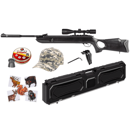 Hatsan Mod 130S Vortex QE Break Barrel .30 Cal Air Rifle with 3-9X40AO Scope and Pellets and Targets and Camo Digital Hat and Hard Case
