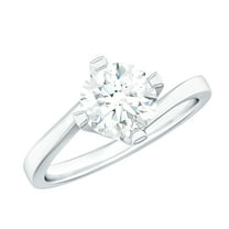Rosec Jewels Certified Moissanite Solitaire Engagement Ring 1 Carat - Bypass Ring for Women - 7 mm Round Ring - D-VS1 Quality, 14K White Gold, US 13.00
