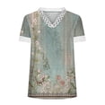 thumbnail image 4 of Tops d'Été pour Femmes Mode T-Shirt d'Été pour Femmes Col en V Dentelle Patchwork Manches Courtes Haut Décontracté Blouse Hauts et Blouses pour Dames Été en Liquidation, 4 of 5