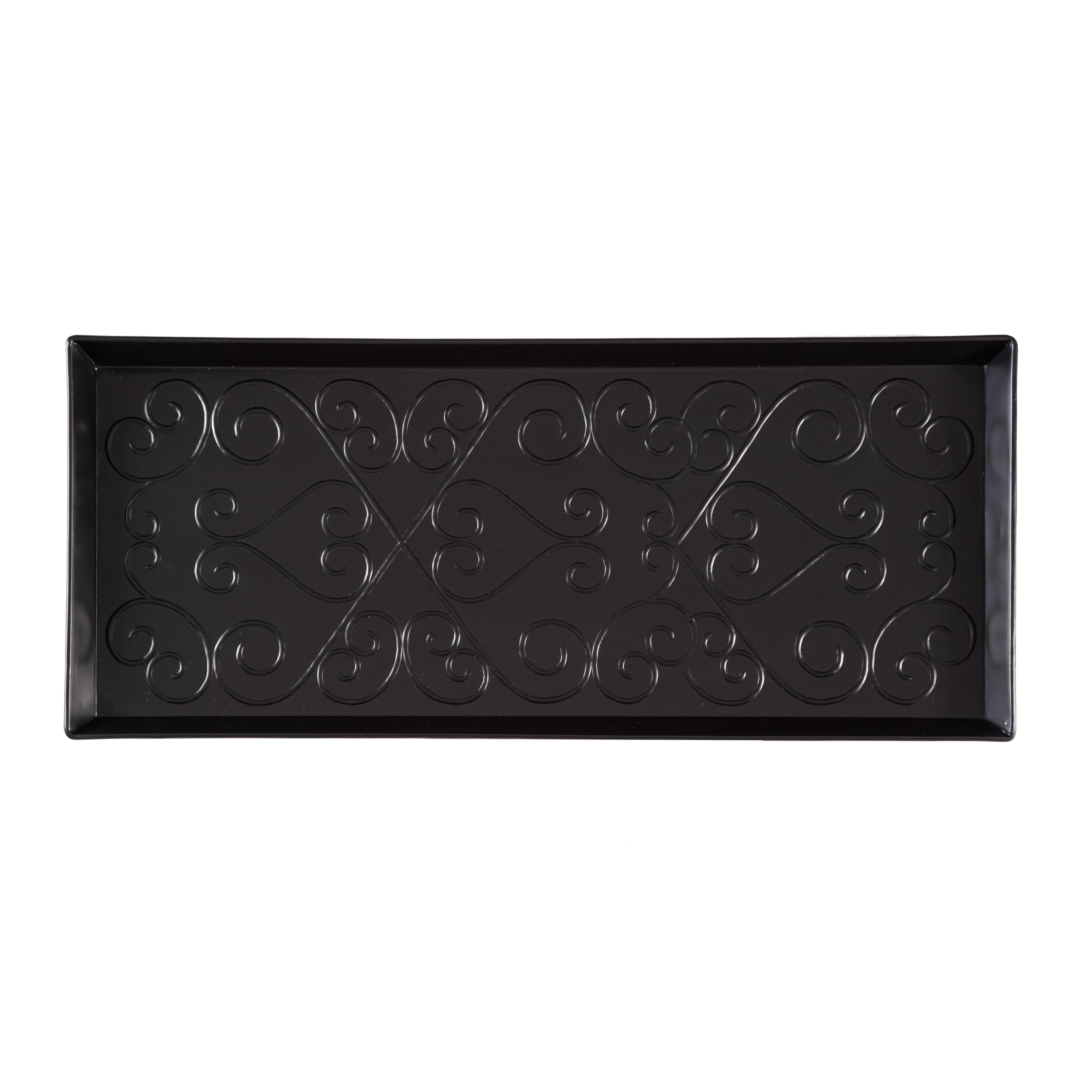 Black Metal Boot Tray with Tan & Black Chevron Coir Insert