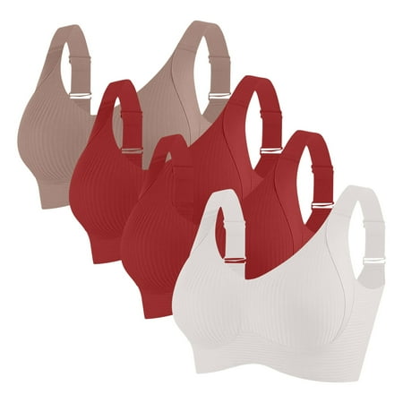 Levmjia Women Sexy Sports Bra Nylon Spandex Wireless Comfortable Supportive Everyday Wear V Neck Sleep Lounge Yoga Workout 32-40B/C/D Black Red 2 Pack