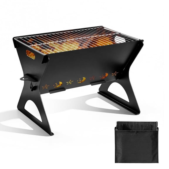 Walchoice 3Pcs Portable Charcoal Grill, Camping Campfire Grill with Carry Bag, Heavy-duty Mini BBQ Firepit for Camping, Backyard, Bonfire, Patio, Outdoor Cooking