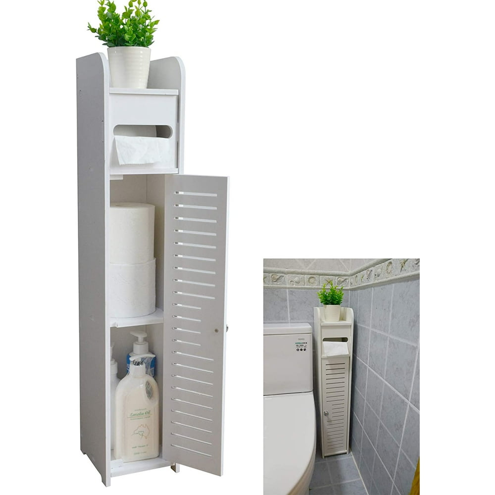Small Bathroom Storage Corner Floor with Doors and Shelves,Thin