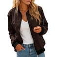thumbnail image 2 of Bomber Jacket Women Fall Lightweight Long Sleeve Relaxed Fit Casual Zip Up Jackets Outerwear with Pockets, 2 of 6
