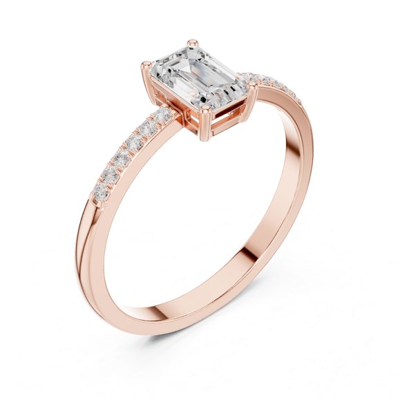 Aone Jewelry 10K Gold 0.50 Ct Emerald Cut Lab Grown Diamond Engagement Ring for Women, EF-VS1 Clarity, Rose, White & Yellow Gold, Ring Size 5