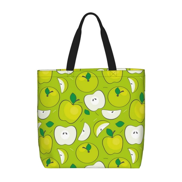 Fotbe Green Apple Bolsa Tote con Estampado para Mujer, Bolsos con Cremallera, Bolsa de Hombro Casual de Gran Capacidad con Bolsillos Internos
