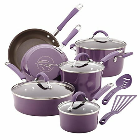 Rachael Ray Cucina Hard Enamel Nonstick 12-Piece Cookware Set, Lavender (Best Cookware Set In The World)