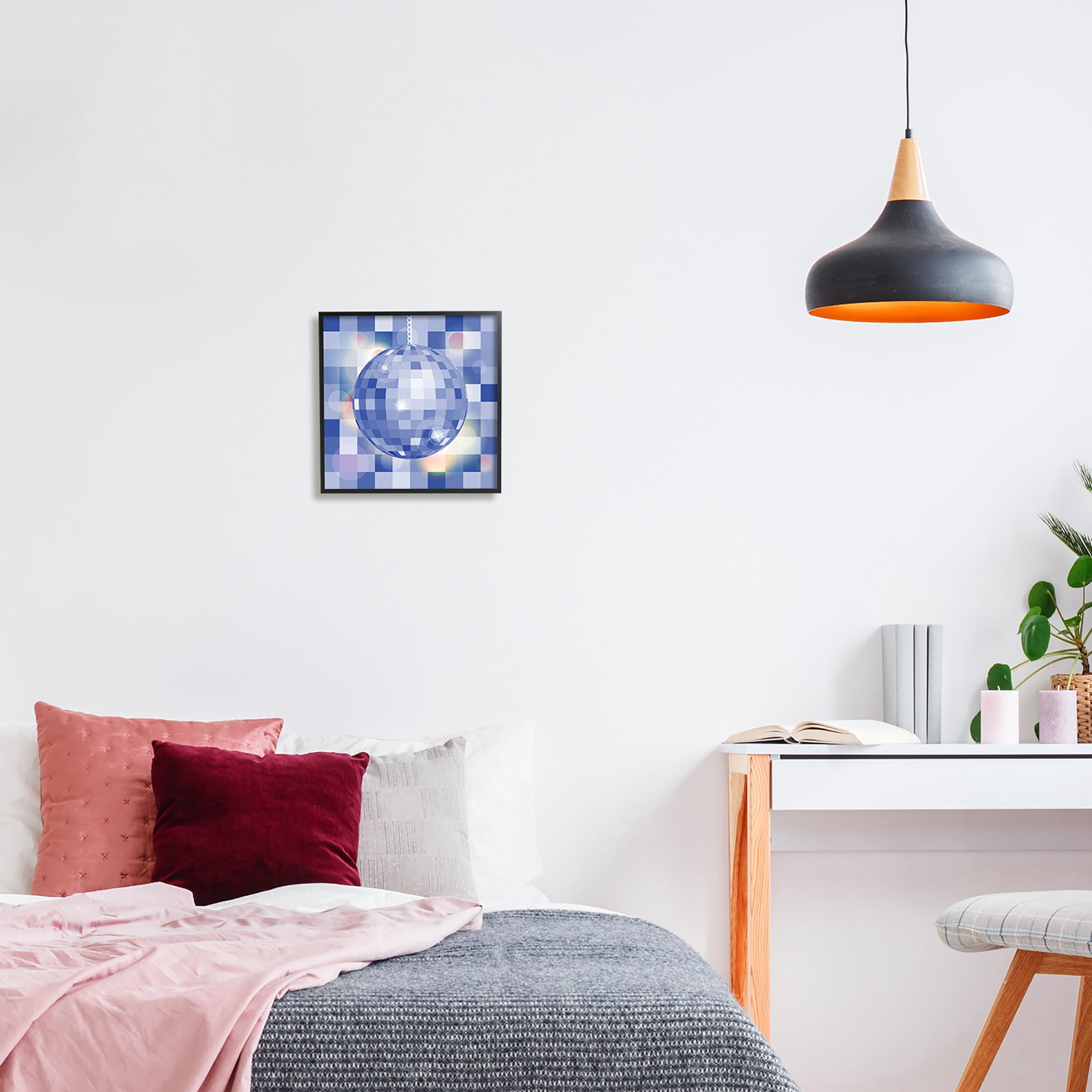 Stupell Industries Modern Blue Checkered Disco Ball Beauty & Fashion Painting Black Framed Art Print Wall Art