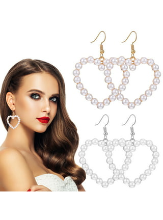 Heart Pearl Decor Stud Earrings for Women, Simple Heart Pearl Drop Earrings, Jewelry, Jewels Accessories, White, 1.09, Free Returns & Free Ship